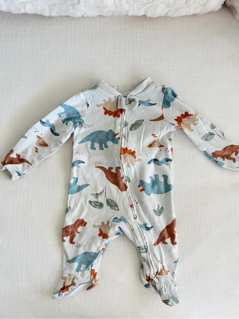Dino Footed One-Piece Pajamas in Blue and Brown
